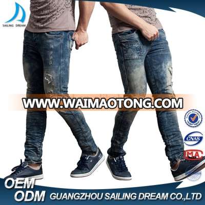 2017 hot sale oem service destroy wash denim jean cheap slim fit ripped mens jeans