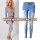 2016 Autumn Fashion Women Pencil Fit Denim Jean Lace Patchwork Low Waist Narrow Bottom Vogue Ladies Jeans Pants