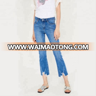 2017 new hot sale design woven jeans with rip effect