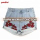 High rise women's embroidery designed pants denim short