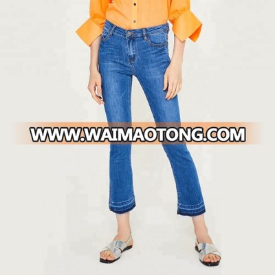 Wholesale Dark Blue High Waist Ladies Denim Trousers Fashion Pencil Skinny Ripped Jeans For Women